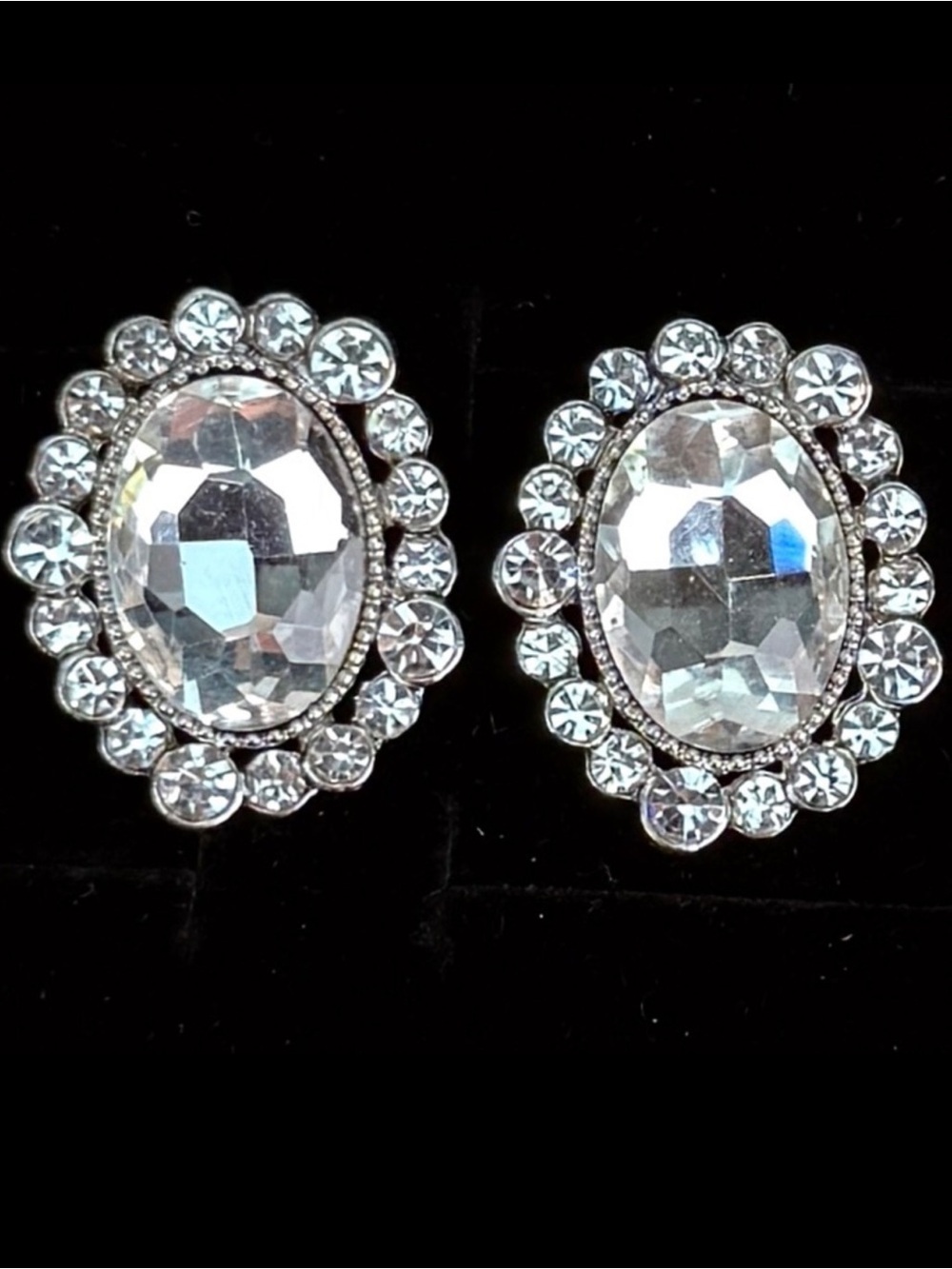 Vintage Silvertone, bling, weighted pierced earrings